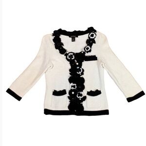 White House Black Market cardigan with black flower detail Size XS